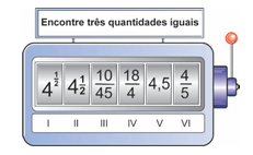 Visor da máquina com seis compartimentos mostrando frações e números