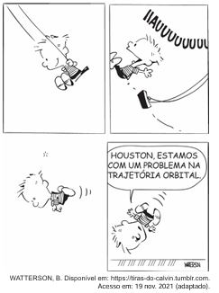 Tirinha do Calvin no balanço e diagramas de vetores de força